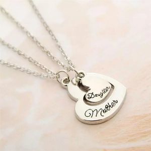 2PC/Set Mother Heart Daughter silver Necklaces Fam